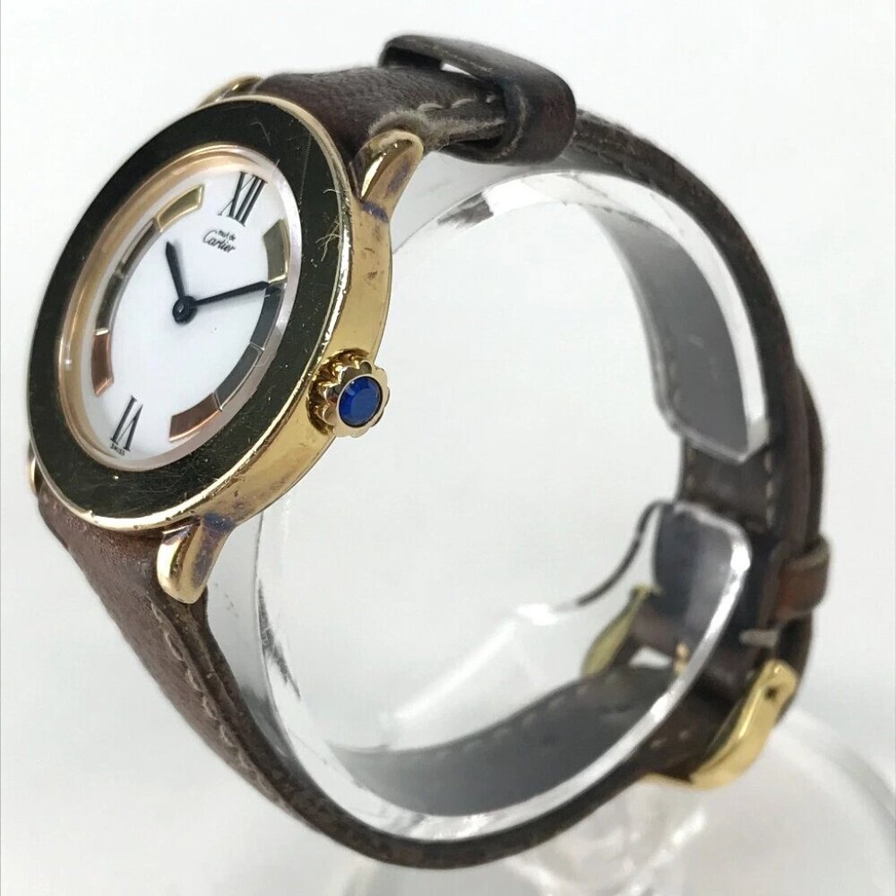 CARTIER 1801 vintage Must Rondo Vermeil Women's Wristwatch SV925/Leather belt